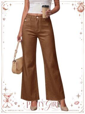 High Waisted Wide Leg Flare Jeans Frayed Raw Hem Stretch Denim 30 Inseam
